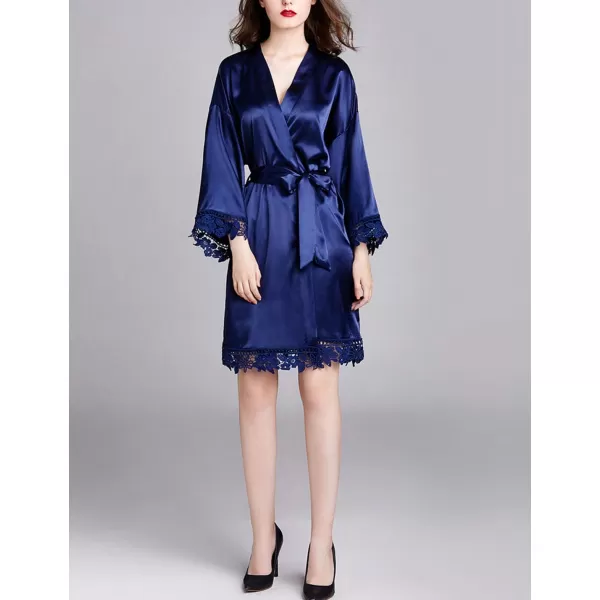 Flygo Women's Simulation Silk Stain Lace Bathrobes Kimono Robe Bridesmaid Robes Pajamas Sleepwear Nightwear