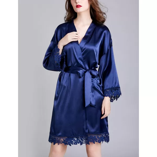 Flygo Women's Simulation Silk Stain Lace Bathrobes Kimono Robe Bridesmaid Robes Pajamas Sleepwear Nightwear