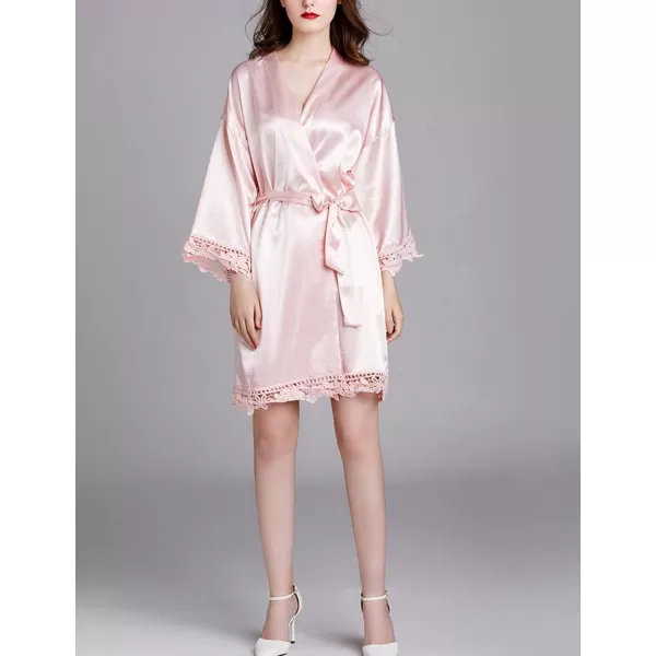Flygo Women's Simulation Silk Stain Lace Bathrobes Kimono Robe Bridesmaid Robes Pajamas Sleepwear Nightwear