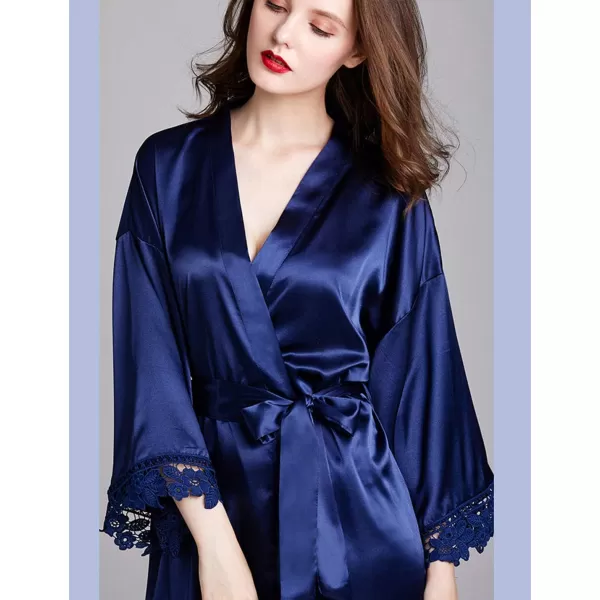 Flygo Women's Simulation Silk Stain Lace Bathrobes Kimono Robe Bridesmaid Robes Pajamas Sleepwear Nightwear