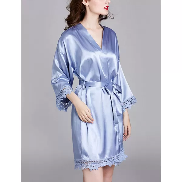 Flygo Women's Simulation Silk Stain Lace Bathrobes Kimono Robe Bridesmaid Robes Pajamas Sleepwear Nightwear