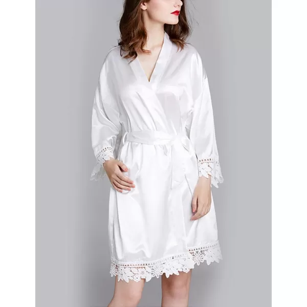 Flygo Women's Simulation Silk Stain Lace Bathrobes Kimono Robe Bridesmaid Robes Pajamas Sleepwear Nightwear