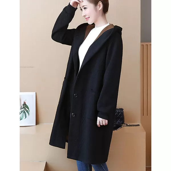 Flygo Women's Thicken Hooded Puffer Jacket Loose Fit Mid Length Parka Coat Cardigan