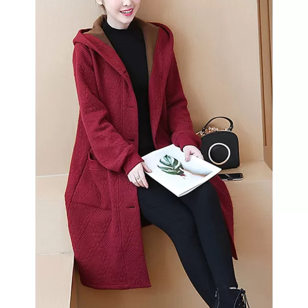 Flygo Women's Thicken Hooded Puffer Jacket Loose Fit Mid Length Parka Coat Cardigan