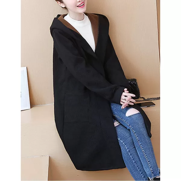 Flygo Women's Thicken Hooded Puffer Jacket Loose Fit Mid Length Parka Coat Cardigan