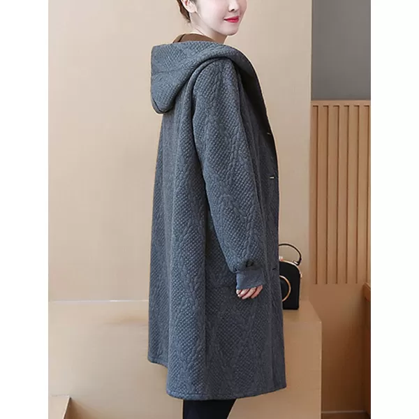 Flygo Women's Thicken Hooded Puffer Jacket Loose Fit Mid Length Parka Coat Cardigan