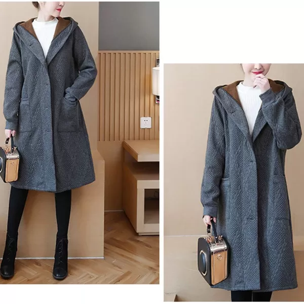 Flygo Women's Thicken Hooded Puffer Jacket Loose Fit Mid Length Parka Coat Cardigan