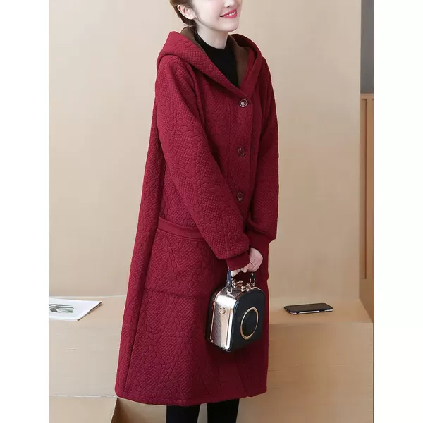 Flygo Women's Thicken Hooded Puffer Jacket Loose Fit Mid Length Parka Coat Cardigan