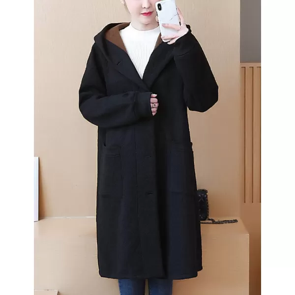 Flygo Women's Thicken Hooded Puffer Jacket Loose Fit Mid Length Parka Coat Cardigan