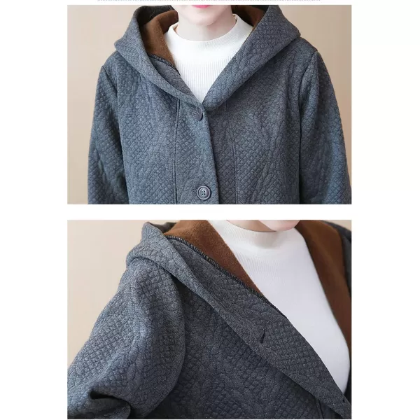Flygo Women's Thicken Hooded Puffer Jacket Loose Fit Mid Length Parka Coat Cardigan