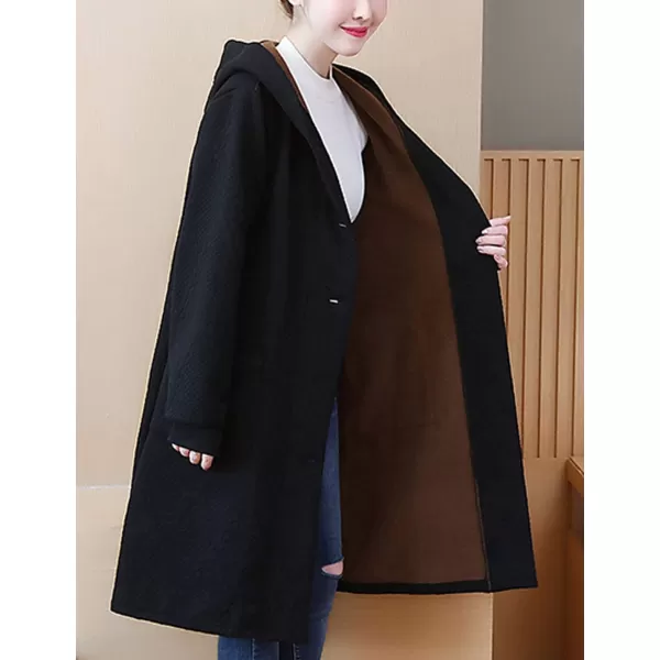 Flygo Women's Thicken Hooded Puffer Jacket Loose Fit Mid Length Parka Coat Cardigan