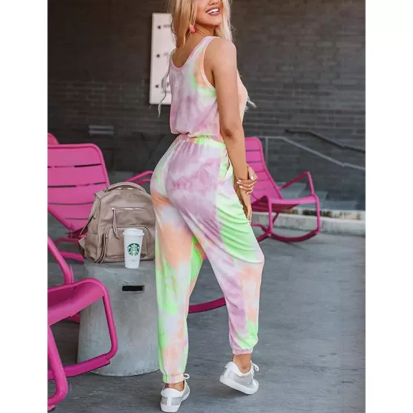 Flygo Women's Tie Dye 2 Pieces Outfits Sleeveless Tank Tops Long Sweatpants Sets