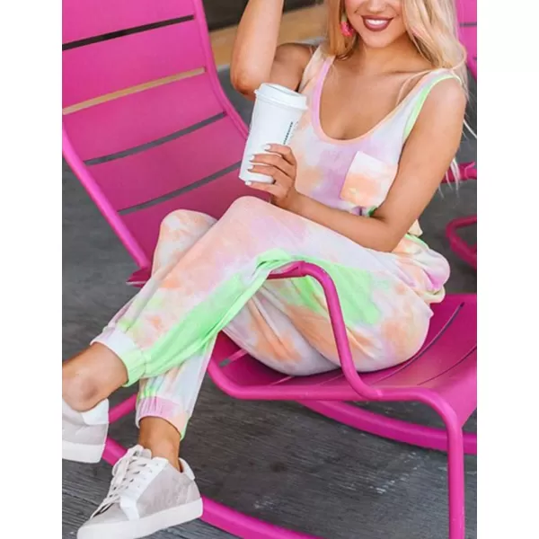 Flygo Women's Tie Dye 2 Pieces Outfits Sleeveless Tank Tops Long Sweatpants Sets