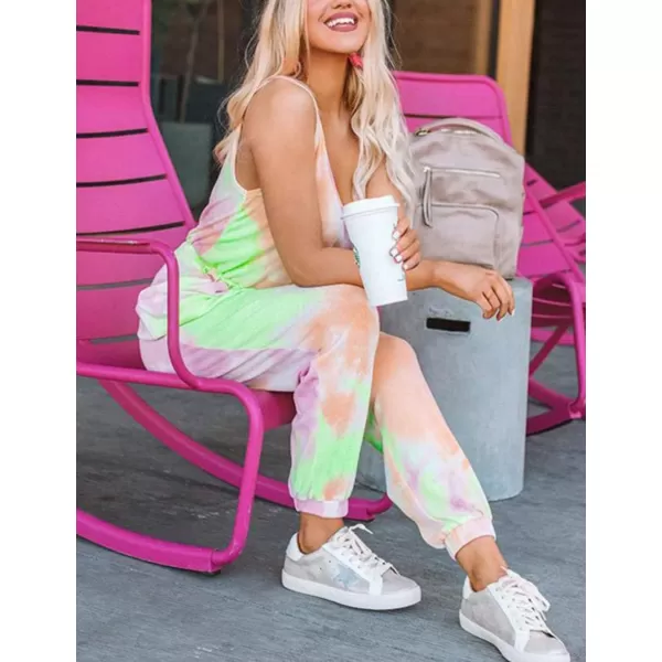 Flygo Women's Tie Dye 2 Pieces Outfits Sleeveless Tank Tops Long Sweatpants Sets