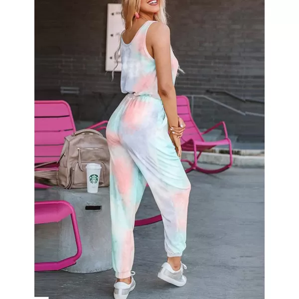 Flygo Women's Tie Dye 2 Pieces Outfits Sleeveless Tank Tops Long Sweatpants Sets