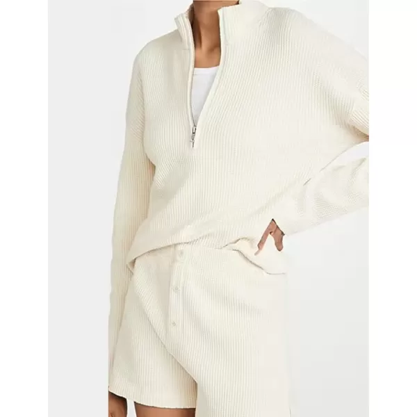 Flygo Womens Waffle Knit Pajama Set Long Sleeve Tops and Shorts Matching Lounge Set Loungewear Sweatsuit