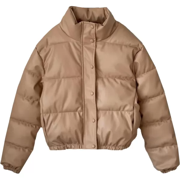 Flygo Women's Winter Baggy Puffer Jacket Full Zip Cropped Quilted Bubble Coat