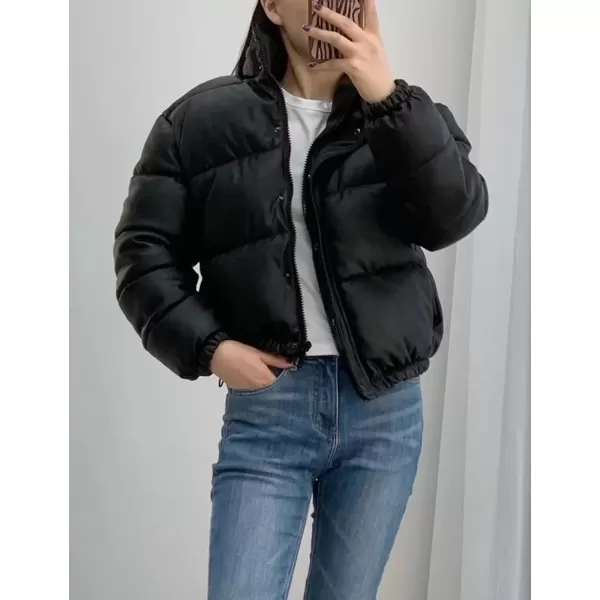 Flygo Women's Winter Baggy Puffer Jacket Full Zip Cropped Quilted Bubble Coat