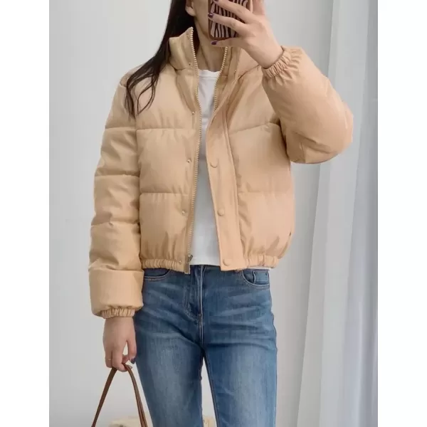 Flygo Women's Winter Baggy Puffer Jacket Full Zip Cropped Quilted Bubble Coat