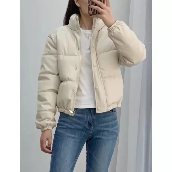 Flygo Women's Winter Baggy Puffer Jacket Full Zip Cropped Quilted Bubble Coat