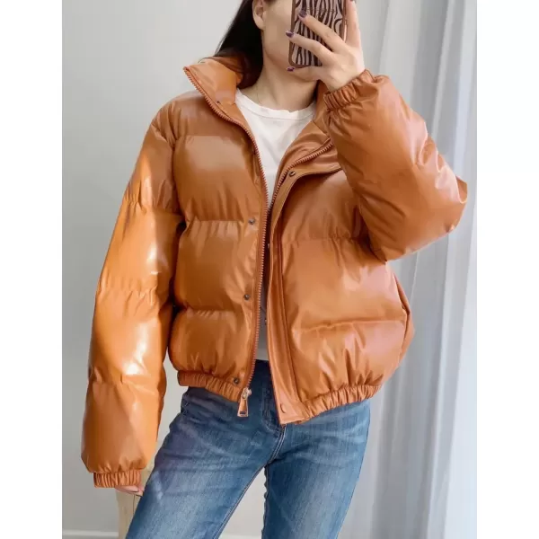 Flygo Women's Winter Baggy Puffer Jacket Full Zip Cropped Quilted Bubble Coat