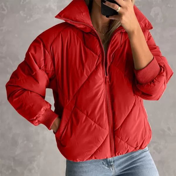 Flygo Womens Winter Crop Down Jacket Zipper Quilted Puffer Short Coat Bubble Warm Padded Outerwear