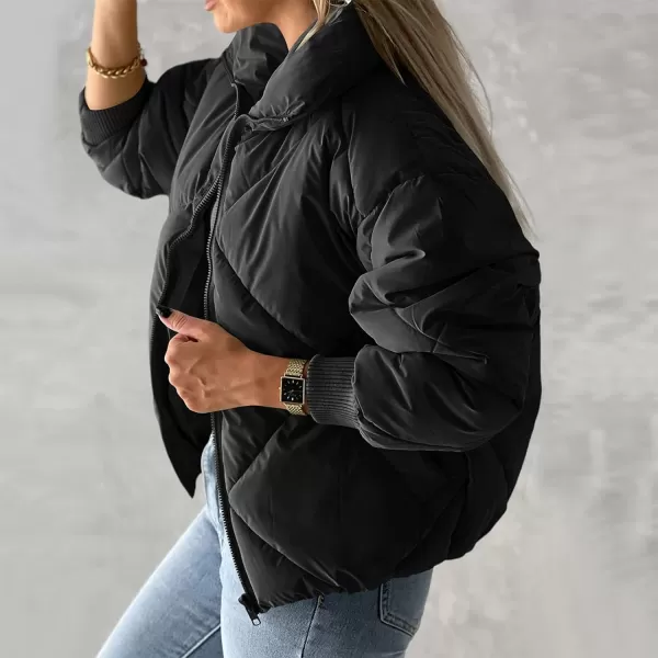 Flygo Womens Winter Crop Down Jacket Zipper Quilted Puffer Short Coat Bubble Warm Padded Outerwear