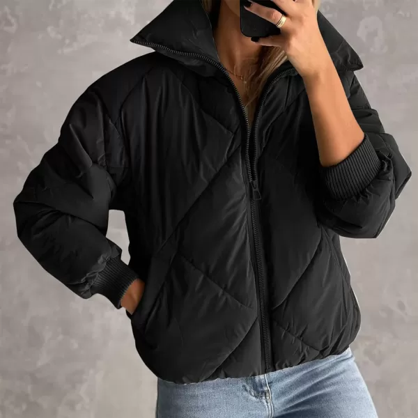 Flygo Womens Winter Crop Down Jacket Zipper Quilted Puffer Short Coat Bubble Warm Padded Outerwear