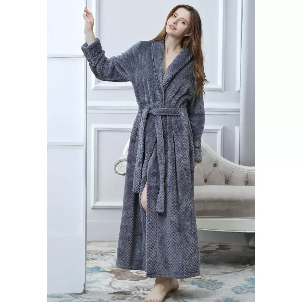 Flygo Women's Winter Fleece Plush Bathrobe Long Flannel Sleepwear Belted