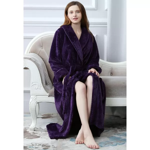 Flygo Women's Winter Fleece Plush Bathrobe Long Flannel Sleepwear Belted