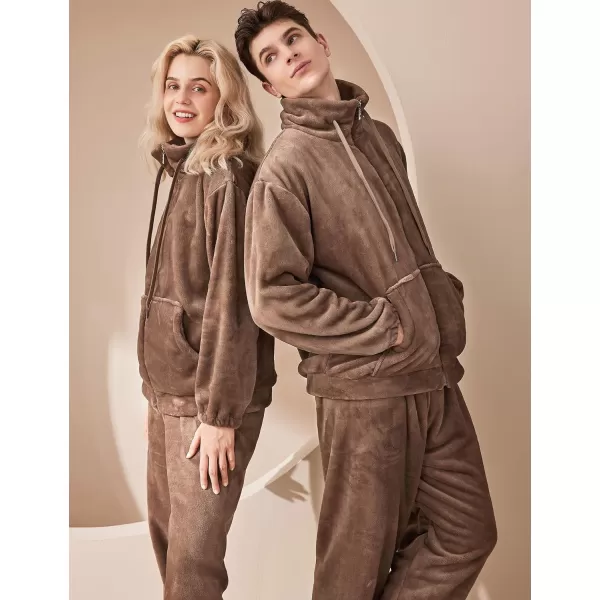 Flygo Womens Winter Fluffy Flannel Zip-up Pajamas Set Fleece Long Sleeve Plush Sleepwear Loungewear