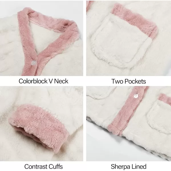 Flygo Women's Winter Fluffy Pajamas Set Fleece Button Tops and Pants Plush Loungewear Sleepwear