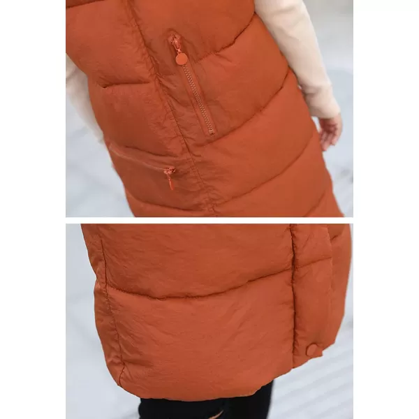 Flygo Women's Winter Hooded Mid Long Quilted Padded Puffer Vest Jacket