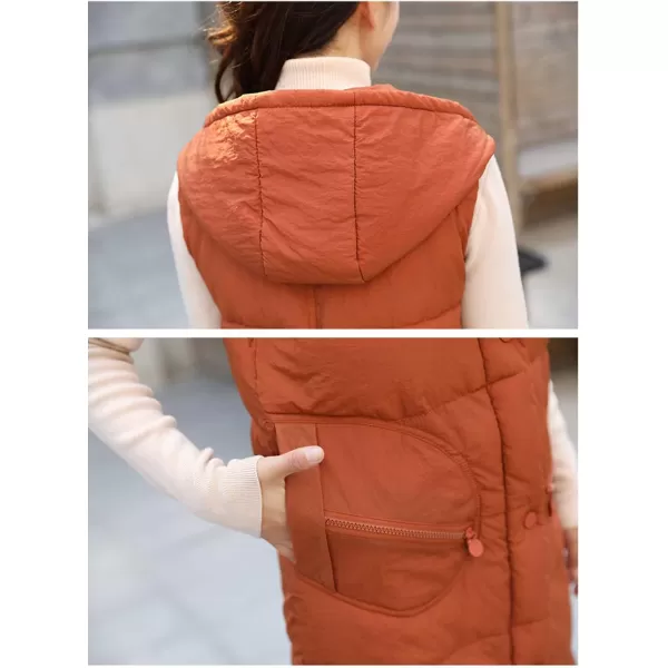 Flygo Women's Winter Hooded Mid Long Quilted Padded Puffer Vest Jacket