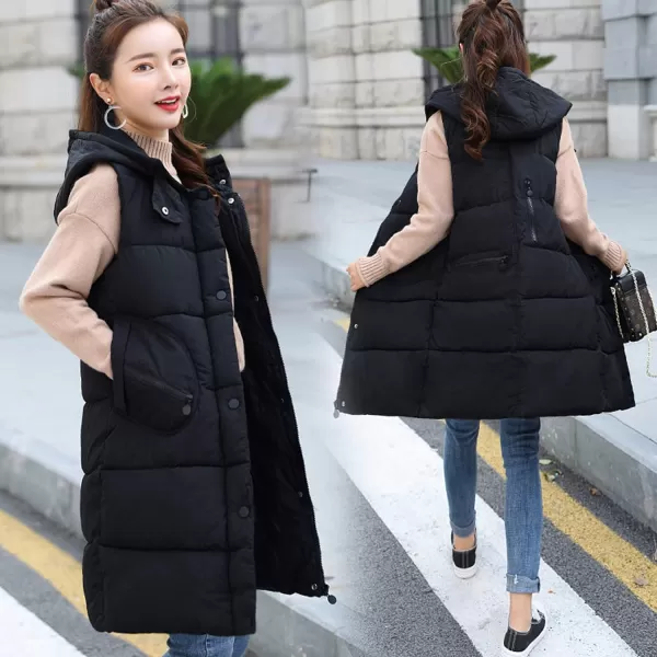 Flygo Women's Winter Hooded Mid Long Quilted Padded Puffer Vest Jacket
