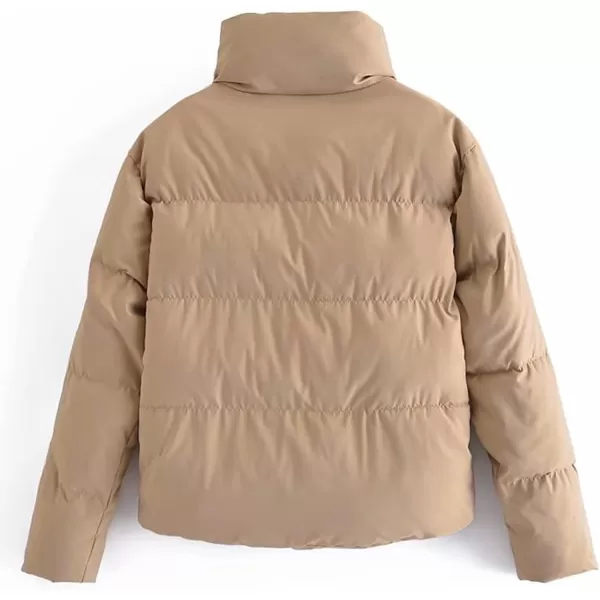 Flygo Women's Winter Long Sleeve Zip Up Puffer Jacket Baggy Crop Quilted Down Coat