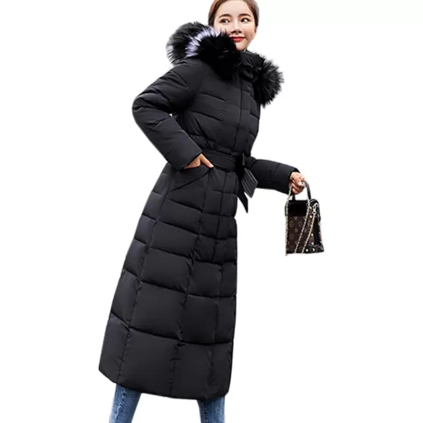 Flygo Womens Winter Warm Faux Fur Hooded Collar Down Coat Qulited Puffer Jacket