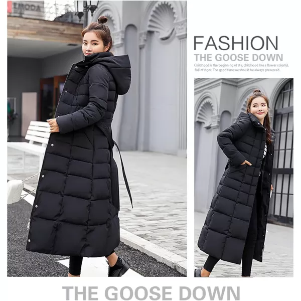 Flygo Womens Winter Warm Faux Fur Hooded Collar Down Coat Qulited Puffer Jacket