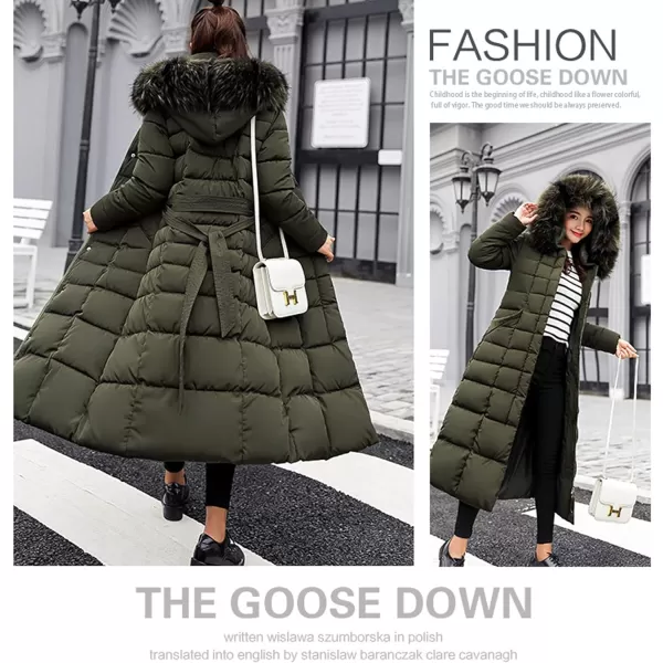 Flygo Womens Winter Warm Faux Fur Hooded Collar Down Coat Qulited Puffer Jacket