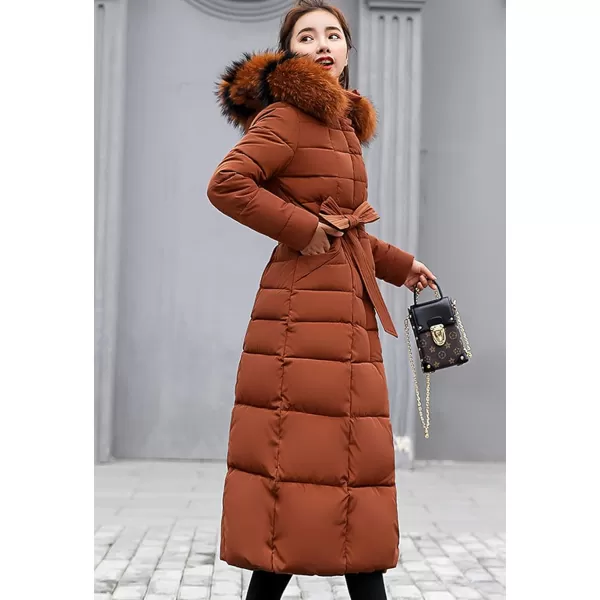 Flygo Womens Winter Warm Faux Fur Hooded Collar Down Coat Qulited Puffer Jacket