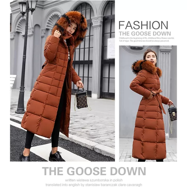Flygo Womens Winter Warm Faux Fur Hooded Collar Down Coat Qulited Puffer Jacket