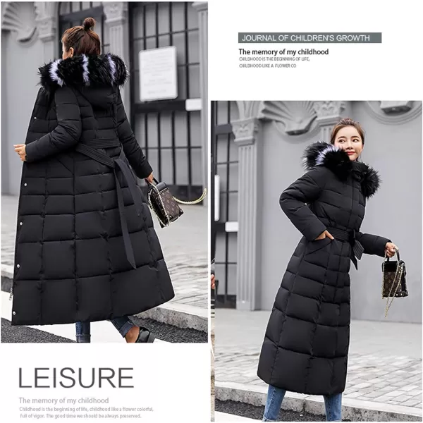 Flygo Womens Winter Warm Faux Fur Hooded Collar Down Coat Qulited Puffer Jacket