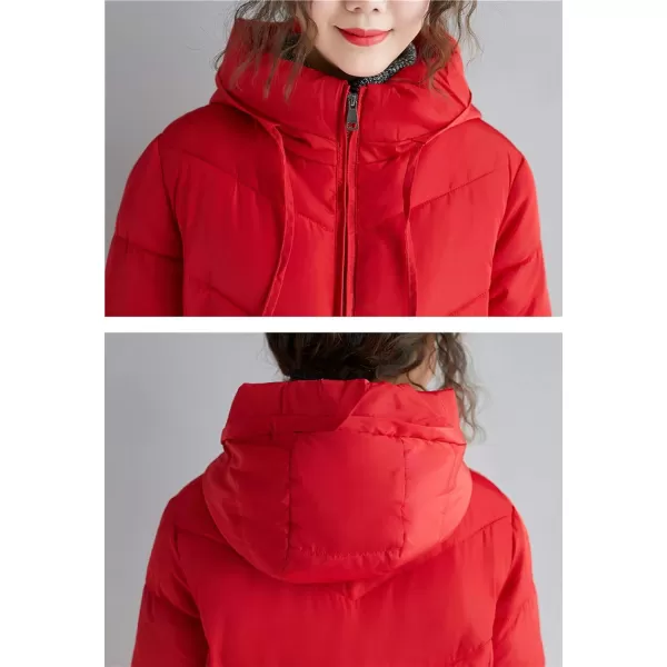 Flygo Womens Winter Warm Faux Fur Hooded Collar Down Coat Qulited Puffer Jacket