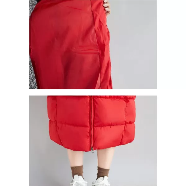 Flygo Womens Winter Warm Faux Fur Hooded Collar Down Coat Qulited Puffer Jacket
