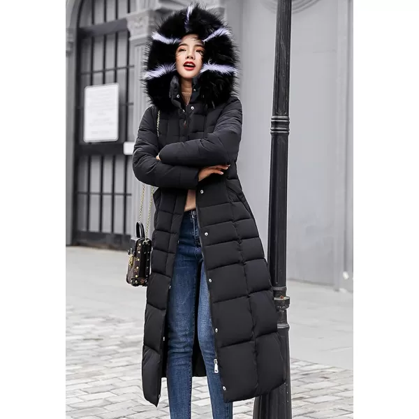 Flygo Womens Winter Warm Faux Fur Hooded Collar Down Coat Qulited Puffer Jacket