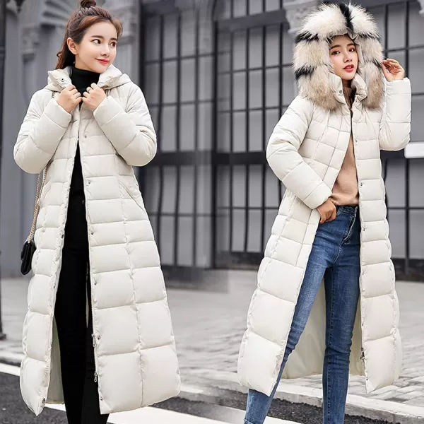 Flygo Womens Winter Warm Faux Fur Hooded Collar Down Coat Qulited Puffer Jacket