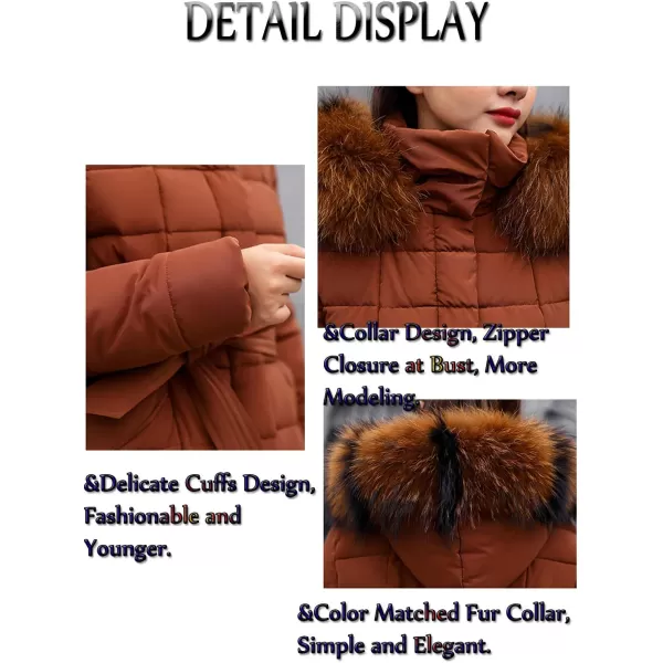 Flygo Womens Winter Warm Faux Fur Hooded Collar Down Coat Qulited Puffer Jacket