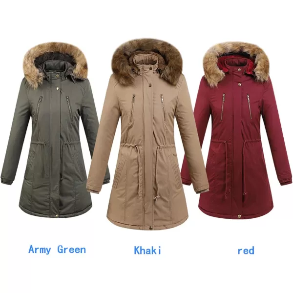 Flygo Womens Winter Warm Faux Fur Lined Hooded Parka Long Coat Jacket