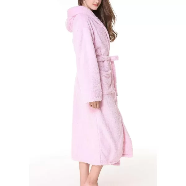 Flygo Women's Winter Warm Plush Flannel Long Bath Robe Sleepwear With Hood