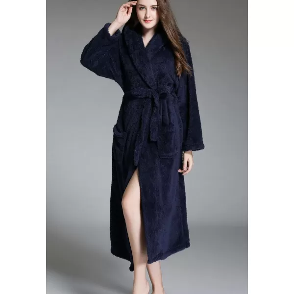 Flygo Women's Winter Warm Plush Flannel Long Bath Robe Sleepwear With Hood